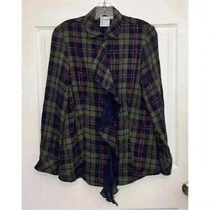 FINLEY Plaid Ruffle Button Down with Gold Thread | size small